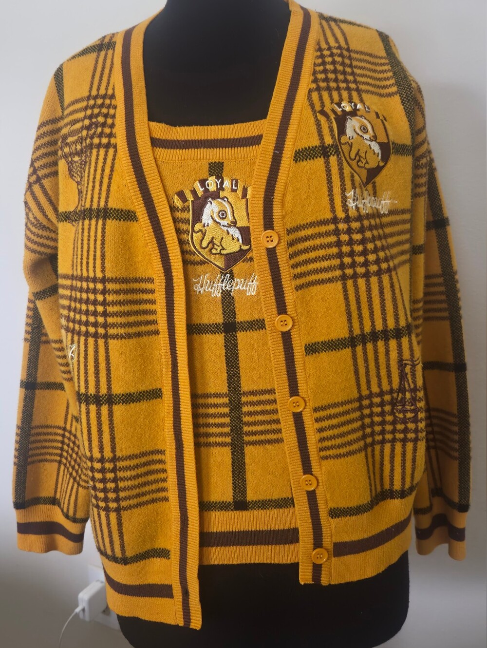 Harry Potter Yellow Plaid Knit Cardigan & Tank Set
